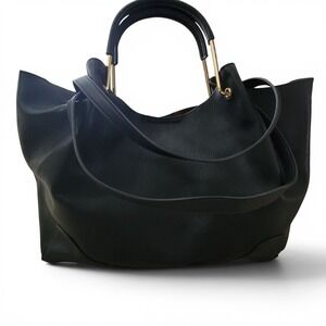 Sondra Roberts Black Pebbled Leather Slouchy Oversized Tote Gold Hardware NWT